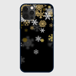 Чехол для iPhone 12 Pro Золотые и белые снежинки