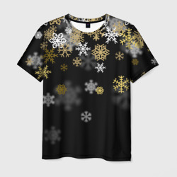 Мужская футболка 3D Золотые и белые снежинки