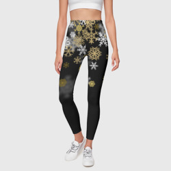 Леггинсы 3D Золотые и белые снежинки - фото 2