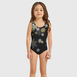 Детский купальник 3D Золотые и белые снежинки