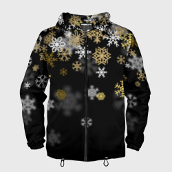 Мужская ветровка 3D Золотые и белые снежинки