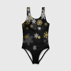 Детский купальник 3D Золотые и белые снежинки - фото 2
