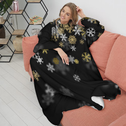 Плед с рукавами Золотые и белые снежинки - фото 2