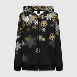 Женская толстовка 3D на молнии Золотые и белые снежинки