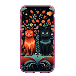 Чехол для iPhone XS Max матовый Котики в Folk Art стиле