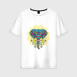 Женская футболка хлопок Oversize Красочная мандала слон