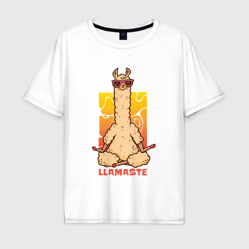 Мужская футболка оверсайз из хлопка с принтом Медитирующая лама, вид спереди №1