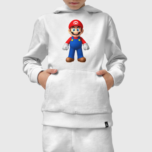 Детский костюм с толстовкой хлопок с принтом Марио в полный рост, вид сбоку #3