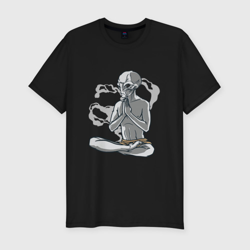 Мужская футболка хлопок Slim Медитирующий пришелец, цвет черный