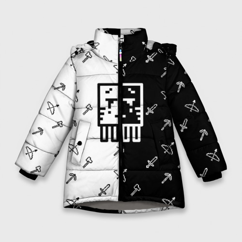 Зимняя куртка для девочек 3D с принтом Майнкрафт Гаст с инструментами, вид спереди #2