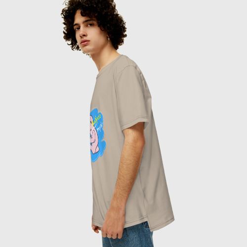 Мужская футболка хлопок Oversize с принтом Доброго утра синий, вид сбоку #3