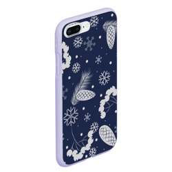 Чехол для iPhone 7Plus/8 Plus матовый Зимние ягоды и шишки на синем фоне - фото 2