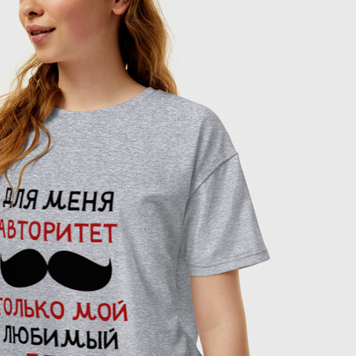 Женская футболка хлопок Oversize Любимый дед - это мой авторитет, цвет меланж - фото 3