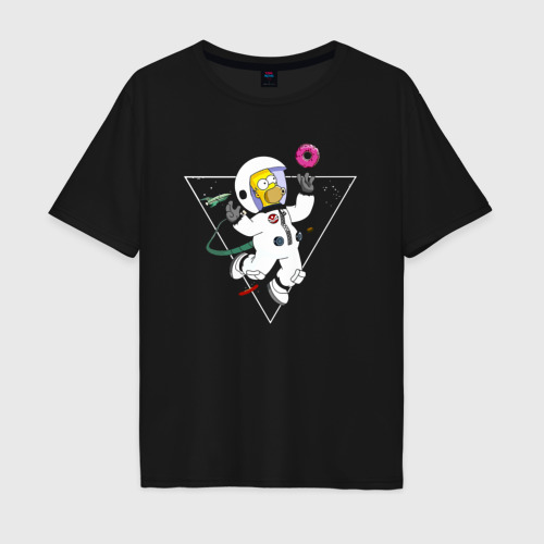 Мужская футболка хлопок Oversize с принтом Гомер Симпсон ловит в космосе пончик, вид спереди #2