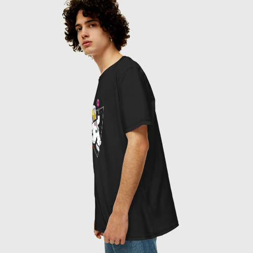 Мужская футболка хлопок Oversize с принтом Гомер Симпсон ловит в космосе пончик, вид сбоку #3
