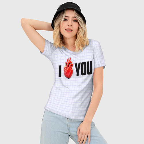 Женская футболка 3D Slim I love you - сердце, цвет 3D печать - фото 3