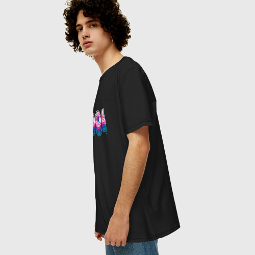 Мужская футболка хлопок Oversize 2004 год ретро неон, цвет черный - фото 5