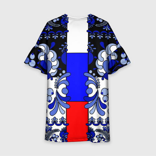 Детское платье 3D с принтом Гжель с флагом России, вид сзади #1