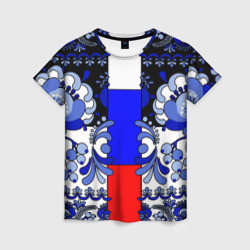 Женская футболка 3D Гжель с флагом России