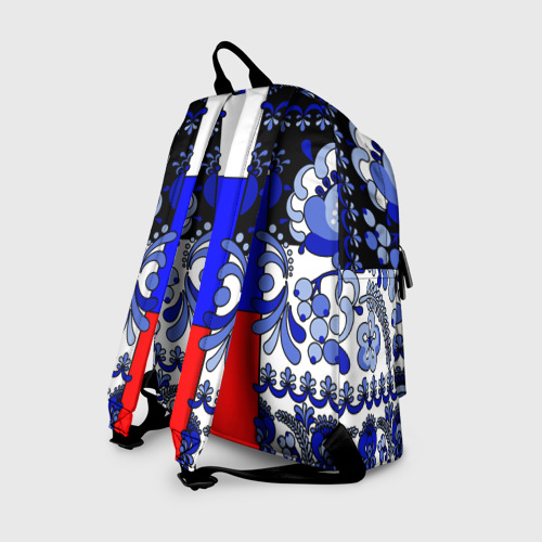 Рюкзак 3D с принтом Гжель с флагом России, вид сзади #1