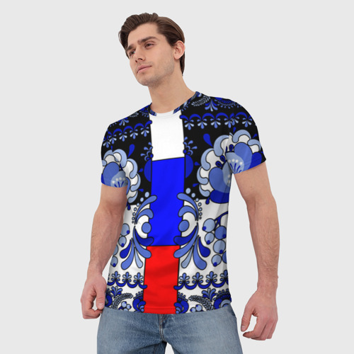 Мужская футболка 3D Гжель с флагом России, цвет 3D печать - фото 3