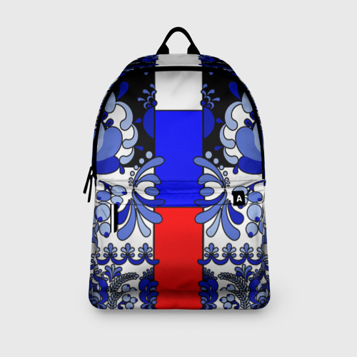 Рюкзак 3D с принтом Гжель с флагом России, вид сбоку #3