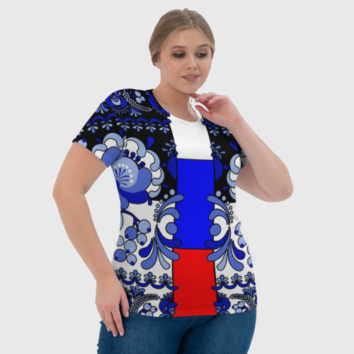 Женская футболка 3D с принтом Гжель с флагом России, фото #4