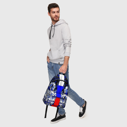Рюкзак 3D с принтом Гжель с флагом России, фото #5