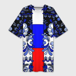 Платье-футболка 3D Гжель с флагом России
