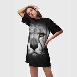 Платье-футболка 3D Гепард в сером цвете крупным планом - фото 2