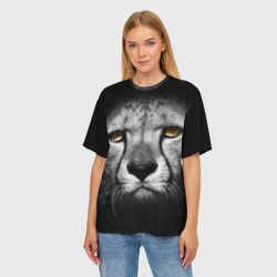 Женская футболка oversize 3D Гепард в сером цвете крупным планом - фото 2