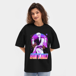 Женская футболка Oversize хлопок texturе Гинтама ретро стиль - фото 2