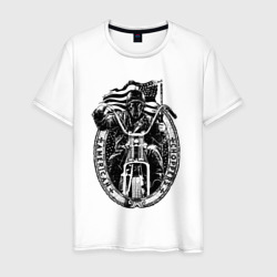 Скелет мотоциклист с флагом – Мужская футболка хлопок с принтом купить со скидкой в -20%