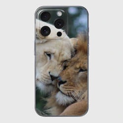 Чехол для iPhone 15 Pro силиконовый с защитой камеры Влюбленные львы