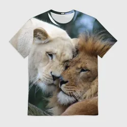 Мужская футболка 3D Влюбленные львы