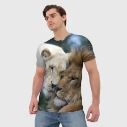 Мужская футболка 3D Влюбленные львы - фото 2
