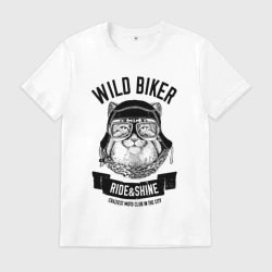 Мужская футболка хлопок Дикий байкер манул