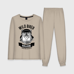 Женская пижама с лонгсливом хлопок Дикий байкер манул