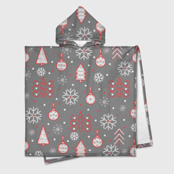 Красно-серые елочки и снежинки – Детское полотенце-пончо с капюшоном 3D с принтом купить со скидкой в -16%