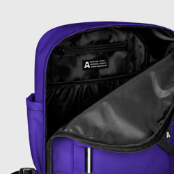Рюкзак с принтом Яркий сиреневый с пятнами текстурированными для женщины, вид на модели спереди №5. Цвет основы: белый