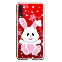 Весёлый кролик в снежинках – Чехол для Samsung A50 с принтом купить