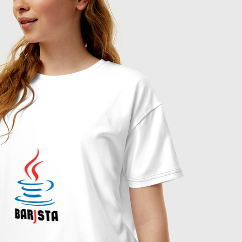 Женская футболка хлопок Oversize Barista Java, цвет белый - фото 3