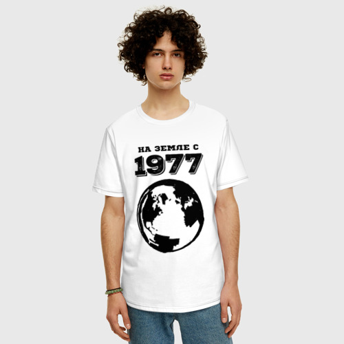 Мужская футболка хлопок Oversize На Земле с 1977 с краской на светлом, цвет белый - фото 3