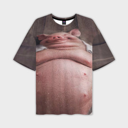 Мужская футболка oversize 3D Свинья сидит в сауне кайфует