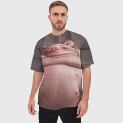 Мужская футболка oversize 3D Свинья сидит в сауне кайфует - фото 2