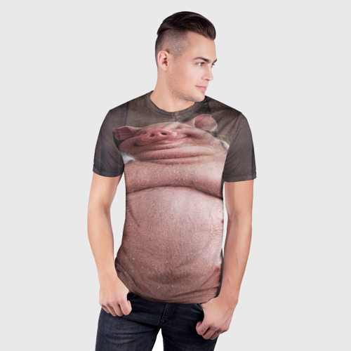 Мужская футболка 3D Slim Свинья сидит в сауне кайфует, цвет 3D печать - фото 3