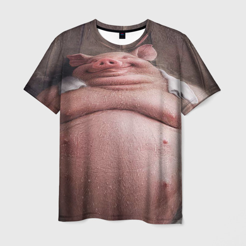 Мужская футболка 3D Свинья сидит в сауне кайфует, цвет 3D печать