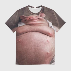 Мужская футболка 3D Свинья сидит в сауне кайфует