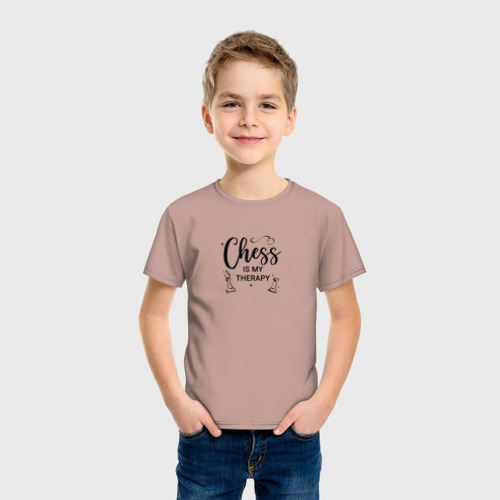 Детская футболка хлопок с принтом Chess is my therapy black, фото на моделе #1
