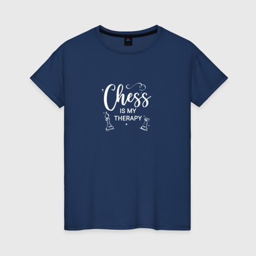 Женская футболка из хлопка с принтом Chess is my therapy white, вид спереди №1